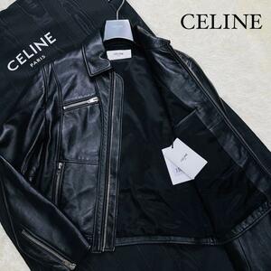 新品タグ付き/現行/24SS/セリーヌ◎CELINE ライダースジャケット クラシック ストレート ブルゾン ブラック 黒 ソフトラムレザー 羊毛 46 M