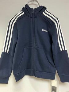 M222 ★未使用★ adidas アディダス　パーカー　130cm ジップアップ　 ネイビー　裏起毛