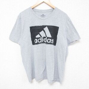 XL/古着 アディダス adidas 半袖 ブランド Tシャツ メンズ ビックロゴ 大きいサイズ コットン クルーネック グレー 霜降り 23aug22 中