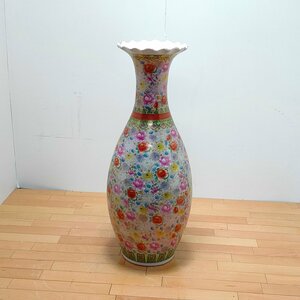 特大 飾壷 色絵 花柄 花瓶 高さ約92cm　020802/SR2F/190