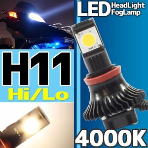 CREE製 バイク用 H11 LED ヘッドライト フォグランプ 4000K 4000ケルビン 1灯分 冷却ファン付き 性能デジタルコントローラー 12V・24V用