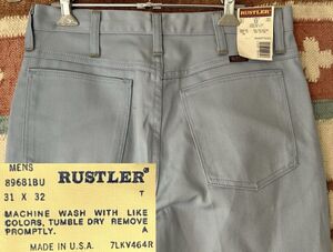 デッドストック 80s USA製 RUSTLER (ラングラー) ビンテージ コットン ポリエステル ツイル ストレート パンツ W31 L32 タロン // Wrangler