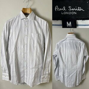 ★【送料無料 国内正規品】日本製 Paul Smith LONDON（ポールスミス ロンドン）コットン100% ストライプ 長袖 ドレス シャツ M ホワイト系