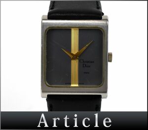 173433◇動作確認済 Christian Dior クリスチャン ディオール ボーイズウォッチ 腕時計 手巻き スクエア SS レザー ゴールド グレー/ D