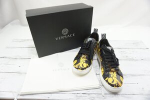 ☆【B送900円】633　VERSACE　ヴェルサーチ　メンズ　スニーカー　レザー　メデゥーサ　ロゴ　花柄　フラワー　ブラック　黒　36