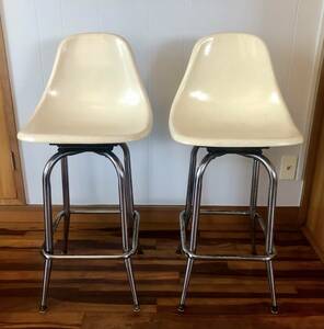 1950’s 60’s USA Mid-Century Fiberglass Shell Swivel Bar Stool 2 set ミッドセンチュリー モダン スペースエイジ 回転スツール