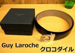 ☆未使用☆フランス製☆GUYLAROCHE ギ・ラロッシュのクロコダイル革のベルト☆黒ブラック☆レザー メンズ　ワニ革 クロコ