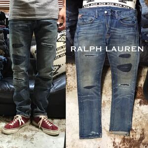 ［US企画／メキシコ製］S《★ ラルフローレン ★》ヴィンテージフルリペア加工デニム POLO RALPH LAUREN デニム&サプライ RRL ジーンズ 