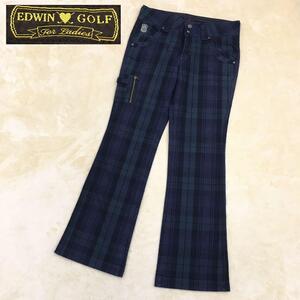 EDWIN GOLF エドウィン ゴルフウェア チェックパンツ フレア ブラックウォッチ コットン サイズL グリーン 緑 KG7522