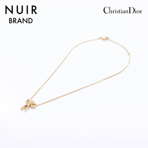 クリスチャンディオール Christian Dior ネックレス ラインストーン CDリボンモチーフ ゴールド
