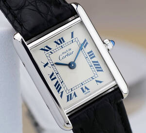 美品 カルティエ マスト タンク シルバー ブルーローマン SM Cartier