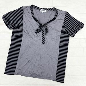 1465◎ SONIA RYKIEL ソニアリキエル トップス Tシャツ カットソー 半袖 カジュアル ボーダー グレー ブラック レディース40