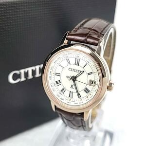 ☆極上品☆CITIZEN シチズン クロスシー 箱/保付 白文字盤 ハッピーフライト ローマン デイト ラウンド レディース腕時計