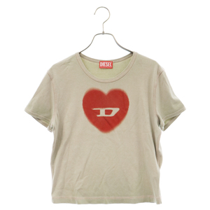 DIESEL ディーゼル 24SS T-ELE TEE Dロゴ ハートプリント クルーネック 半袖Tシャツ カットソー ベージュ A12836 0SQAD レディース