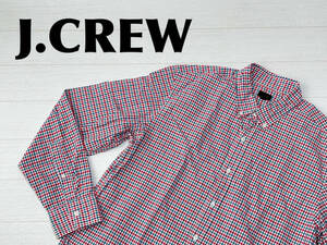 ☆送料無料☆ J.CREW ジェイクルー USA直輸入 古着 長袖 チェック マチ付き ボタンダウン シャツ 胸ポケット付き メンズ L レッド 中古