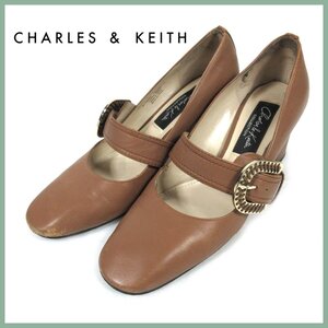 ☆★CHARLES & KEITH(チャールズ＆キース)◆レザーバックルストラップパンプス◆サイズ24.5ｃｍ◆ブラウン◆ヒール6ｃｍ