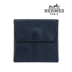 【1円】エルメス HERMES バスティア ヴェルソ コインケース 小銭入 ウォレット エプソン D刻 ブルーインディゴ×ヴェールアマンド 44514