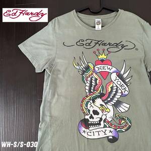 エド・ハーディー　プリントTシャツ　スカルT Lサイズ　Mexico製　カーキ