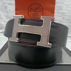 【美品/鑑定済み】HERMES エルメス ベルト コンスタンス Hバックル ギロッシュ レザー 本革 ブラック 黒 グレー 灰 リバーシブル 85サイズ