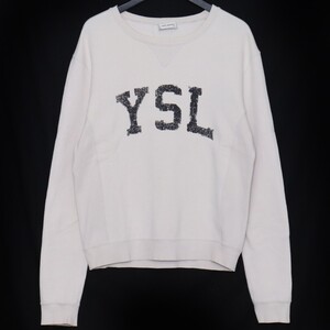 SAINT LAURENT YSLロゴコットンスウェットシャツ Sサイズ ベージュ 666979 Y36IP サンローラン トレーナー Logo Print Sweatshirt