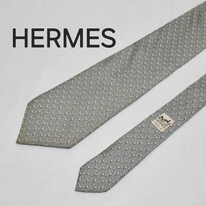 HERMES エルメス ネクタイ 総柄 鳥 シルク