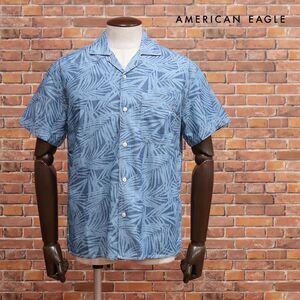 春夏/AMERICAN EAGLE/Mサイズ/開襟シャツ 2154-5975 ダンガリー ボタニカル柄 ウォッシュ加工 半袖 新品/青/ブルー/ih124/