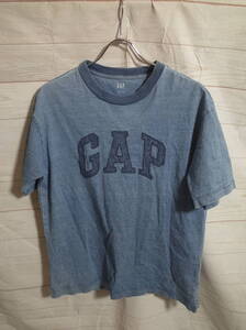 メンズ ph546 GAP ギャップ ウォッシュ加工 インディゴ ロゴ ワッペン 半袖 Tシャツ S ネイビー 紺