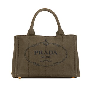 プラダ 三角ロゴプレート カナパ ミニ ハンドバッグ カーキグリーン キャンバス レディース PRADA 【中古】