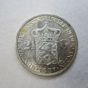 オランダ　２ 1/2グルデン銀貨　１９３７年