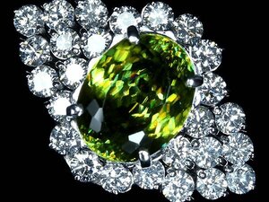 VVL14218S【1円～】新品【RK宝石】《Sphene》極上スフェーン 特大5.17ct!! 極上ダイヤモンド 総計2.06ct!! Pt900 超高級リング ダイヤ