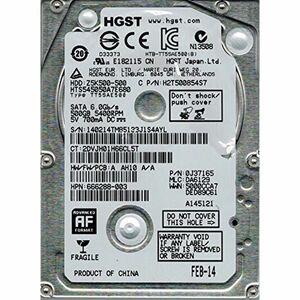 HGST hts545050?a7e680?P/N : 0j37165?MLC : da6129?500?GB