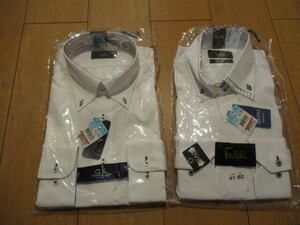 Jun07-3　メンズ　Yシャツ　2点　衿周り41ｃｍ-ゆき82ｃｍ　白　カッターシャツ