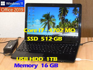 強力瞬速 Core i7 / 新品SSD 512GB + HDD 1TB / 新品メモリー 16 GB / Win11 / BLu-ray /高速 11ac WiFi / LS350SS/ Cam /Office/Bluetooth