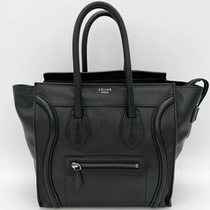 【極美品】 CELINE セリーヌ ラゲージ マイクロショッパー ハンドバッグ ドラムドカーフスキン 旧ロゴ フィービー期 ブラック 黒 