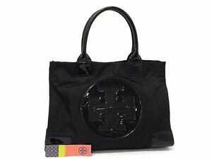 1円 ■美品■ TORY BURCH トリーバーチ エラ ナイロン×パテントレザー トートバッグ ショルダーバッグ 肩掛けかばん ブラック系 AY6854