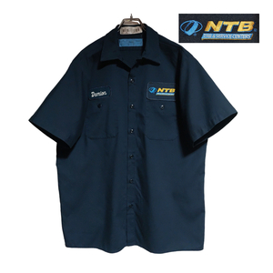 CiNTAS 半袖ワークシャツ size L ネイビー ゆうパケットポスト可 胸 ワッペン NTB 古着 洗濯 プレス済 e51