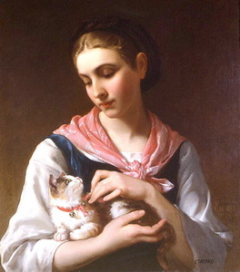 油絵 Emile Munierの名作_大好きな子猫 MA3198