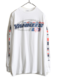 00s ■ アディダス MLB オフィシャル ヤンキース プリント 長袖 Tシャツ メンズ L オールド adidas YANKEES メジャーリーグ ロンT 大リーグ