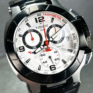 美品 TISSOT ティソ T-RACE クロノグラフ T0484172703700 腕時計 クオーツ アナログ カレンダー ホワイト文字盤 新品電池交換済 動作確認済