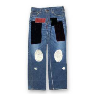 03AW NUMBER (N)INE カート期 Velour Patch Work Denim Pants ベロアパッチワークデニムパンツ ブルー系 SIZE 0 ナンバーナイン 店舗受取可