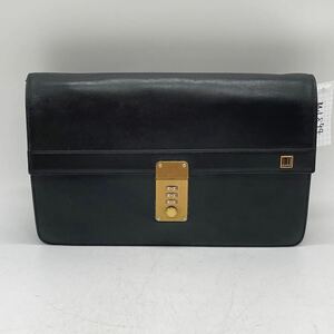 ★BN1894□dunhill ダンヒル ロゴ刻印 ゴールド金具 ダイヤル レザー クラッチ セカンド バッグ 手持ち 紳士鞄 黒