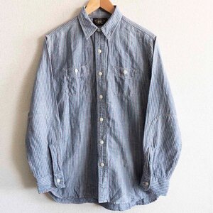 【美品】RRL 【INDIGO STRIPE WORK SHIRTS】S インディゴストライプ ワークシャツ 2401198