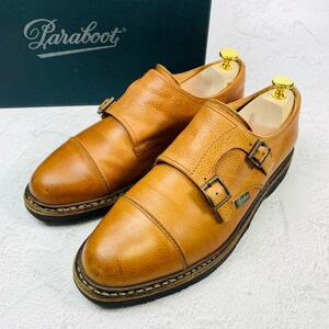 【人気】PARABOOT パラブーツ ウィリアム ダブルモンク ライトブラウン 茶 ラバーソール ストレート 7.5 26cm レザーシューズ ドレス 革靴