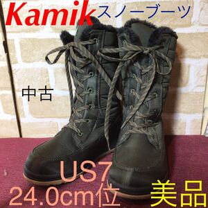 【売り切り!送料無料!】A-189 Kamik!カミック!スノーブーツ!カーキー!US7 24.0cm位!雪!山歩き!雪遊び!綺麗!キャンプ!アウトドア!美品!中古!