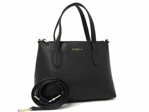 1円 ■極美品■ FURLA フルラ レザー 2WAY クロスボディ ショルダーバッグ ハンドバッグ 斜め掛け 肩掛け レディース ブラック系 GA0206