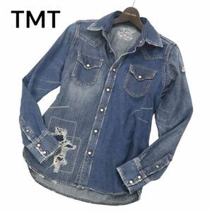 TMT ティーエムティー TSH-F1404 【CRAZY CRUSH DENIM SHIRT】 長袖 クレイジー クラッシュ デニム シャツ Sz.S　メンズ　I4T01632_5#O