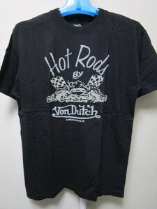 新品！Von Dutch プリント半袖Ｔシャツ・M・ブラック（ボンダッチヴォンダッチLAカスタムローライダーHOT RODSホットロッドムーンアイズ）