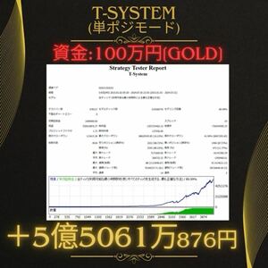 FX自動売買【T-System】単ポジEA 破綻なし！[EA GOLD ゴールド 投資 副業 システムトレード 為替 不労所得 単発]