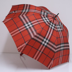 傘 BURBERRY バーバリー USED美品 チェック レディース レッド ジャガード ジャンプ 高級 60cm S1986