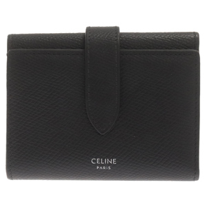 CELINE セリーヌ Fine Strap Wallet ファインストラップ レザー ミニウォレット 三つ折り 財布 ブラック 10H483BEL.38SI